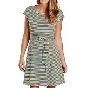 Toad & Co 'Cue' Short Sleeve Wrap Dress in Green & White Stripes Size Small